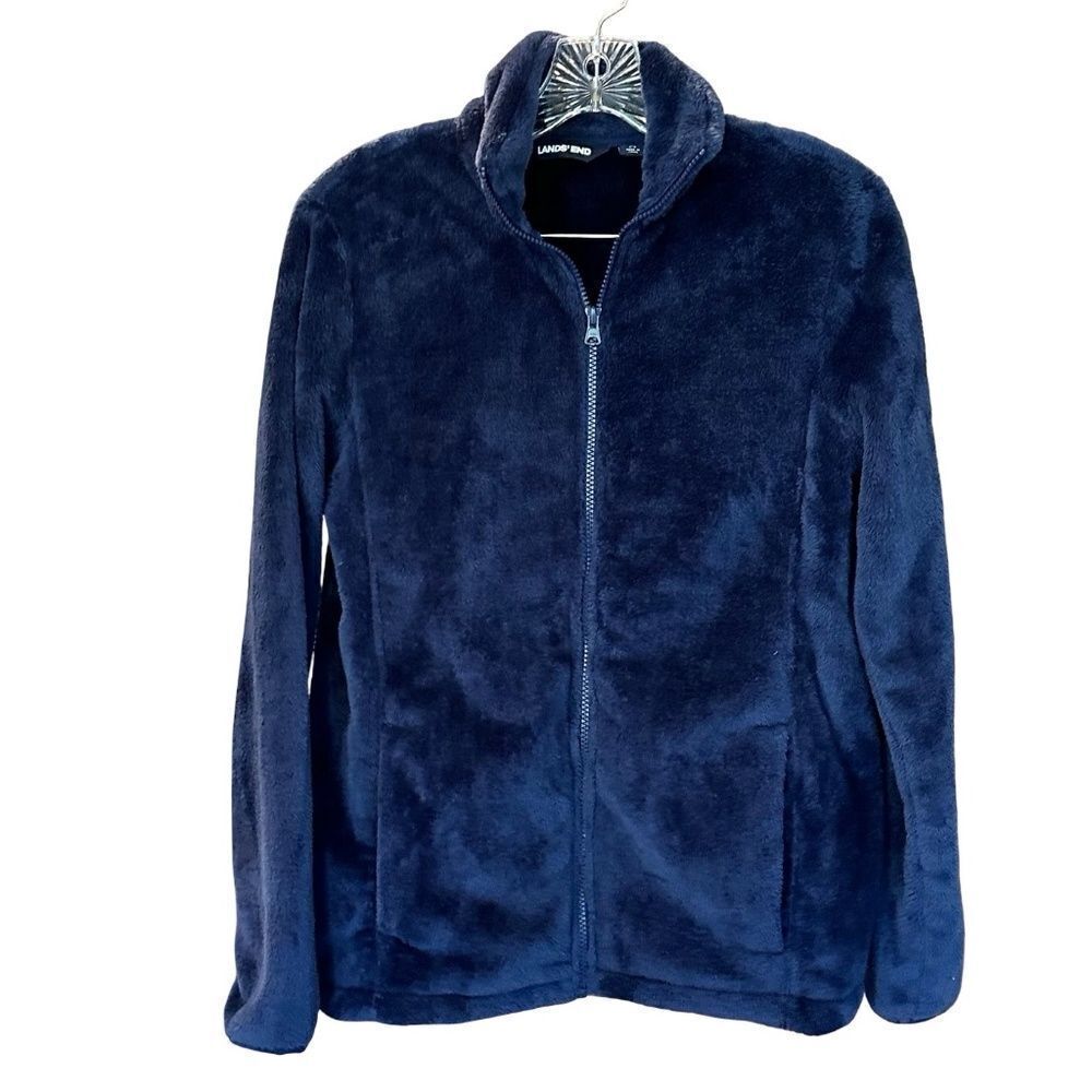 Lands End Full Zip Soft Fleece Jacket Navy Blue Size Small